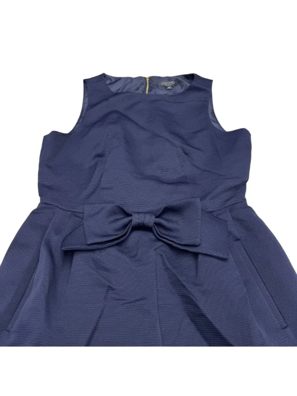 Tahari Petite Women's Navy Blue Sleeveless Dress Bow Detail, Size 10P - Picture 3 of 9
